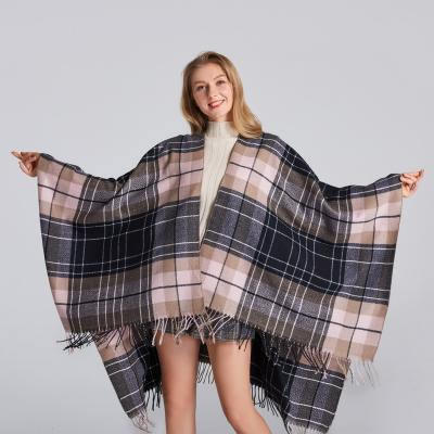 China Classic All-match Fashion Plaid Shawl Tassel Autumn And Winter Thickened Cashmere Coat for sale