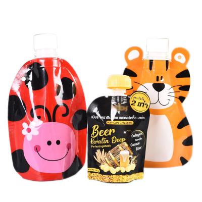 China Custom Coffee Tiger Animal Shaped Suction Bag Spout Pouch Bag Packaging for Liquid Juice Jelly for sale