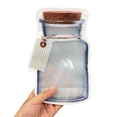 China Transparent Thicker Coffee Bottle Shaped Plastic Rack Up Unique Shape Ziplock Bag For Spice Powder for sale