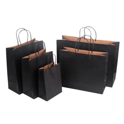 China Biodegradable Eco Friendly Retail Black Kraft Paper Bags With Strong Twist Handle 120g Thickness for sale