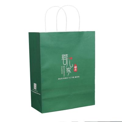 China Biodegradable Custom Wholesale Custom Small Size Green Cheap Kraft Paper Bag Packaging With White Handle for sale