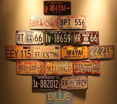 China Retro Old American Metal Painting Country License Plate Coffee Bar Home Decoration Ornaments Creative Personality Mural Customized for sale