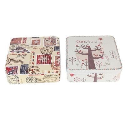 China Custom Materials Vintage Square Tin Boxes Recycled Metal Tin Container for sale