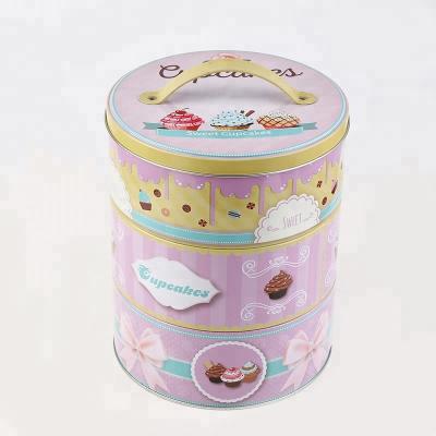 China Recyclable Three Layer Tin Packaging Custom Round Tin Boxes The Box For Cookies for sale