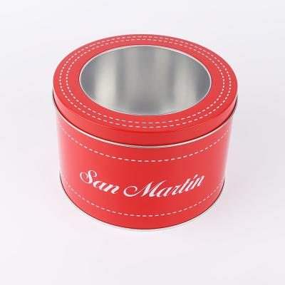 China Custom Printing Exquisite Round Tin Box Packaging With Clear PVC Window for sale