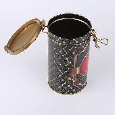 China Hot Selling Tea Tin Packaging Box Round Tea Tin Packaging Tight Sealing Packaging Can With Lid And Plastic Buckle for sale