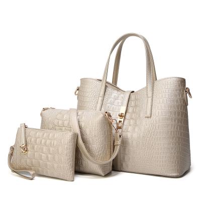 China European and American fashion new fashion women's bag ladies shoulder crocodile pattern handbag three-piece set bag for sale