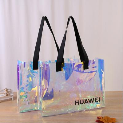 China Environmentally Friendly Reflective Large Storage PVC Tote Bag Clear Custom Shopping Bags for sale