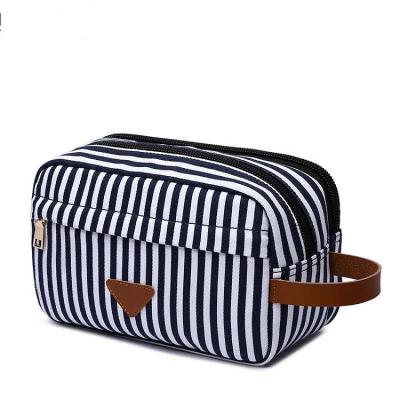 China New Custom Made Striped Canvas Waterproof Shockproof Dustproof Makeup Bag Cosmetic Bag And Wallet for sale