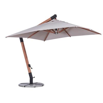 China Modern Outdoor Luxury Cafe Wood Cantilever Umbrella Commercial Grade Garden Round Hanging Parasol for sale