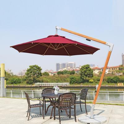 China Modern Hotel Garden Wooden Use Hanging Cantilever Umbrella Cantilever Wooden Outdoor Parasol for sale