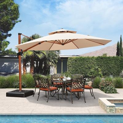 China 13ft Large Modern Gray Garden Cantilever Patio Sun Umbrella with Lights and 360 Degree Side Pole Umbrella for sale