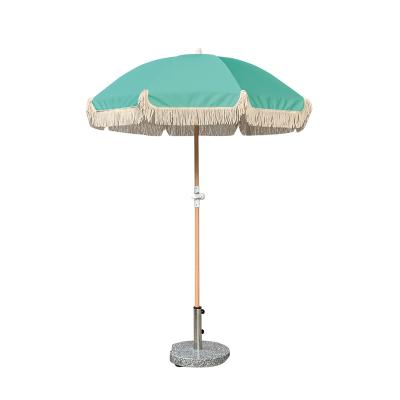 China 1.8M Modern Design New Outdoor Beach Parasol Tassel Umbrella With Metal Crank Handle for sale