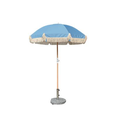 China Real Modern Fringe Vintage Cotton Wooden Luxury Beach Umbrellas With Tassels for sale