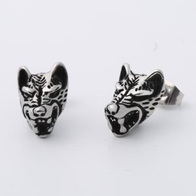 China Hiphop Stainless Steel Stud Earrings For Men Boys Hiphop Fashion Wolf Earring Stud Earrings for sale