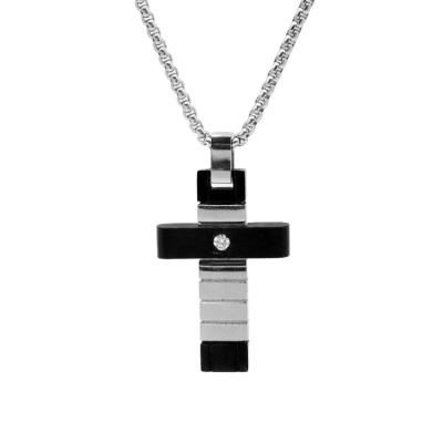 China Hot Selling Vintage Mens Stainless Steel High Quality Two Tone Necklace Solid Cross Necklace for sale