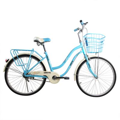 China Cheap bicycle 26 bicicleta de ciu city compact city bikes comfort old model 26inch steel adult bicycle with basket and rear seat for sale