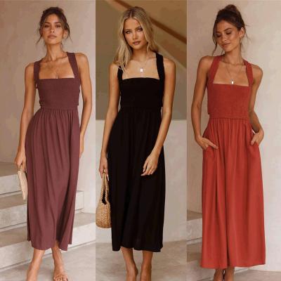 China Casual Sleeveless Summer A Line Cotton Backless Dress Tunic Lady Dress Anti-Static Linen Dress for sale