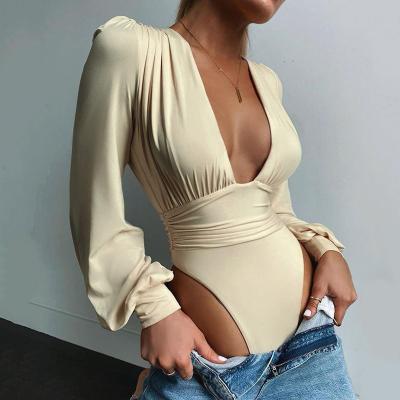 China Hot Popular QUICK DRY Style Women's Sexy Long Sleeve Deep Waist Pleated Elegant Luxury Jumpsuit Underwear for sale