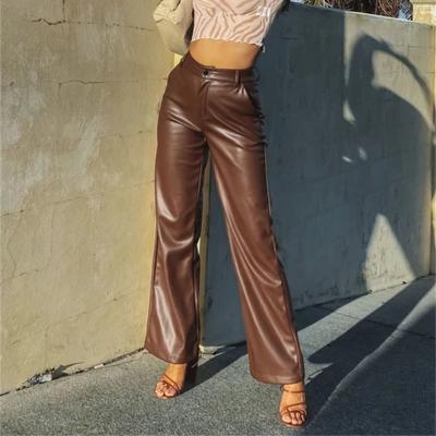 China Wholesale High Quality Feather Luxury Ladies PU Anti-wrinkle Fashion Ins Straight Legs Women Long Pants for sale