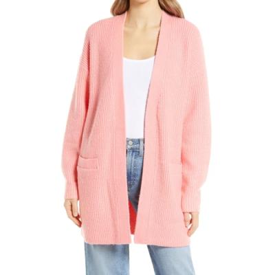 China Factory OEM Anti-wrinkle V-Neckline Custom Open Front Cozy Rib Knit Relaxed Front Style Women Knit Midi Length Cardigan for sale