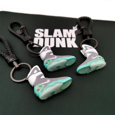 China Eco-Frendly hot selling 3D air mag shoes back to future movie shoes model rope leather sneaker key chain with keykring shoes box for sale