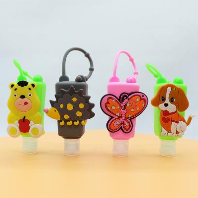 China Personal Care Travel Plastic Bottles Empty Set Squeeze Bottle With Cartoon Silicone Holder for sale