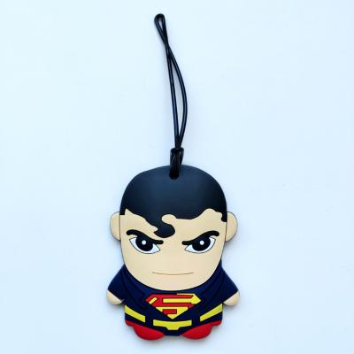 China Wholesale Eco-firendly Justice League Anime Superhero Man Shape Adjustable Strap Contact Information Card PVC Luggage Tag for sale