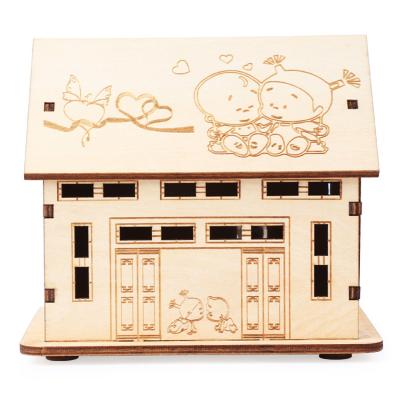 China Gift/Education 25615 Children's Toy Wooden Dollhouse Model Wooden Handmade Small Happy Birthday Play With Lights for sale