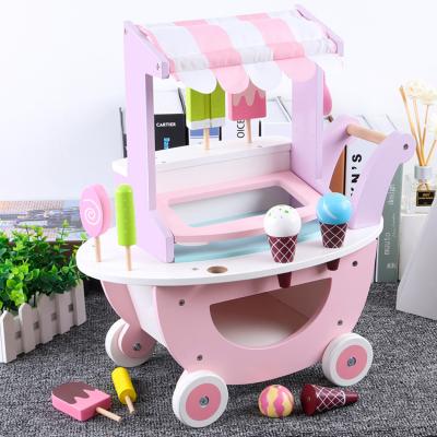 China Diy miniature wooden makers large brands gift/education toy toy ice cream rack cart kitchen set for sale