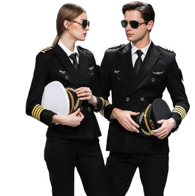 China Professional Hotel KTV Suits Hat + Jacket Airline Co Flight Attendant Uniform + Pants Male Female Captain Suits Air Crew Uniform for sale