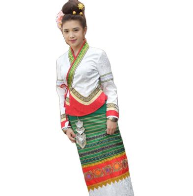 China Yunnan Ethnic Dai Princess Clothes Jacket + Traditional Thailand Minority Festival Dresses Retro Dai Orange White Green Ethnic Skirt for sale