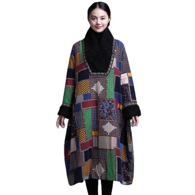 China Retro Style Autumn Winter Clothing Women's Traditional Chinese National Robe Long Dress Enthnic Heavy Cotton Padded Coat Large Cotton Warm Jacket for sale