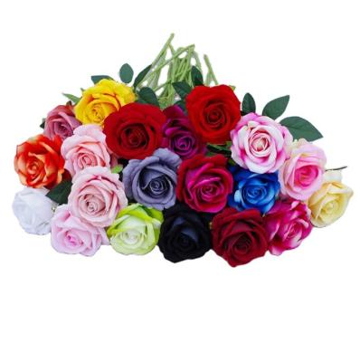 China Beautiful Artificial Flower Colorful Hot Popular 50cm Length Single Stem Velvet Rose Artificial Flowers For Home Decor for sale