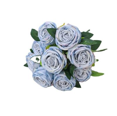 China Colorful Silk Rose Group of 9 Fashional Artificial Flower Heads Artificial Flowers for Wedding Decor for sale