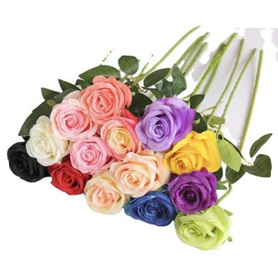 China Durable Wholesale Single Stem Artificial Silk Flowers Red Rose For Home Decor for sale