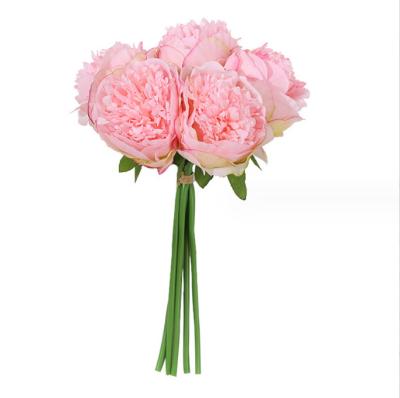 China Environmental Wholesale 5 Heads Bundle Artificial Silk Flowers Peony Bundle For Home Decor for sale