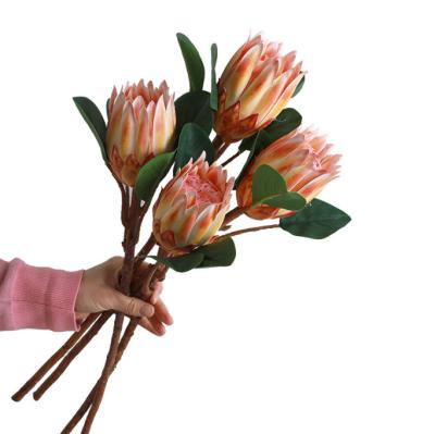 China Wholesale Durable Large Size Single Silk Protea Stem Artificial Flowers For Home Decor for sale