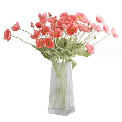 China High simulation flower 3 flower heads high quality artificial flocking silk poppy for home decor for sale