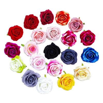 China Wholesale Simulation Artificial Flower 10cm Velvet Rose Head Red Royal Blue Flowers For Wedding for sale