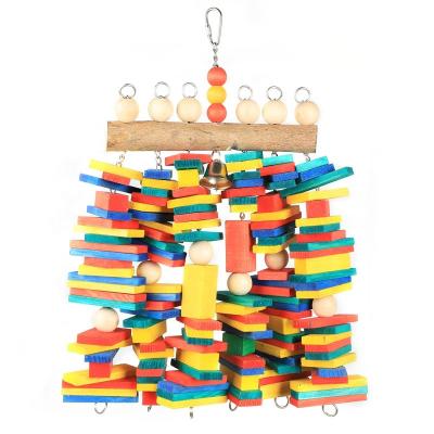 China Explosion Model Parrot Toy Large Color Cotton Rope Block Viable Wooden Parrot Biting Toy Bird Toy for sale