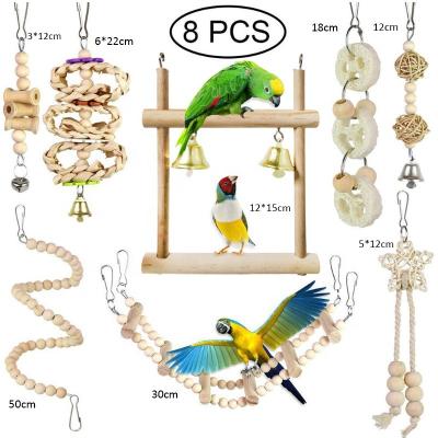 China Viable Wooden Pet Toy Parrot Chewing Toy Bird Toy 8 Piece Set for sale