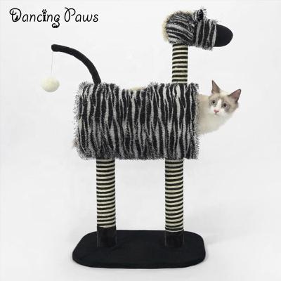 China Professional Viable Treehouse Cat Sisal Scratching Post Toy from Cat Tower Tree Colorful Zebra Cat for sale