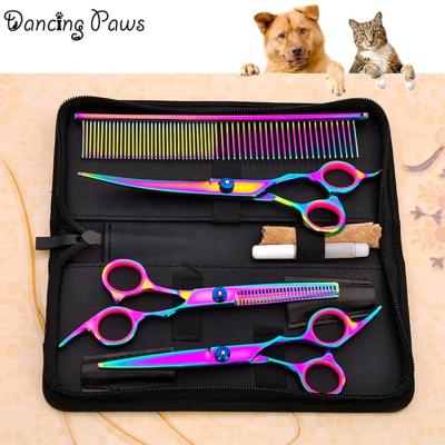 China Good Quality Pet Viable Scissors Set Colorful 6 Inch Stainless Steel Dog Grooming Scissors 4 Pieces Set for sale