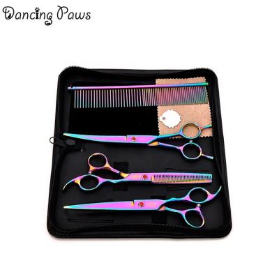 China Sustainable Pet Cleaning And Grooming Products Plate 7 Inch Dog Hair Cutting Scissors Four Pieces Kit 4 Colors Pet Grooming Scissors for sale