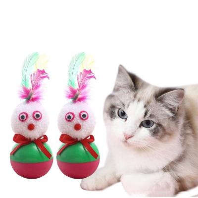 China Sustainable Snowman Rocker Toy Cute Cat Toy With Feather Snowman Shape Funny Cat Toy for sale