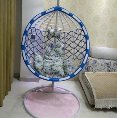 China Super Comfortable Wholesale Custom PE Rattan Steel Swing Eggs Hanging Basket Chair With Cushion for sale