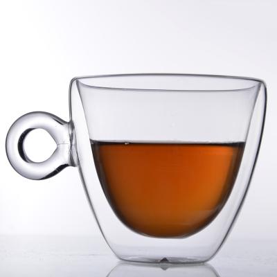 China Sustainable Glass Drinkware BB5A9A4 Double Wall Wine Glass Mug With Handle for sale