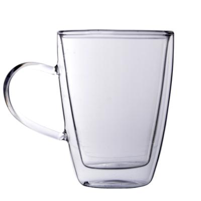 China Hotel Home Restaurant Double Wall Glass Tea Coffee Mug With Handle for sale