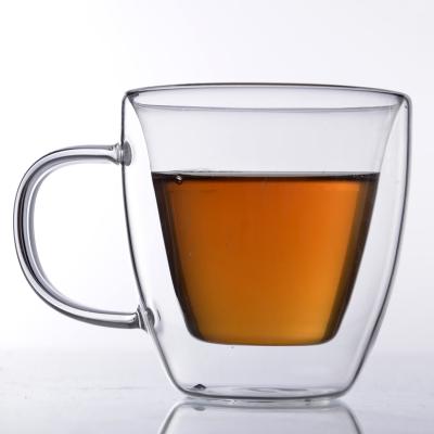 China BB38884 Durable Heat Resistant Double Wall Glass Coffee Mug / Office Mug With Handle for sale